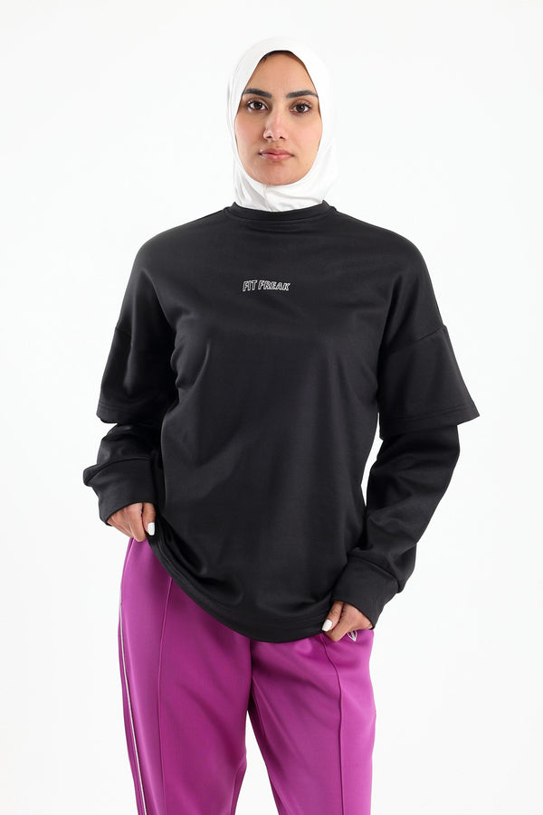 Black double layer oversized sweatshirt