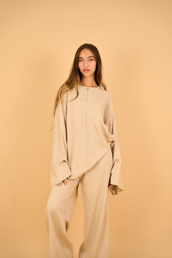 SERENE - Relaxed Fit Beige Tunic Top