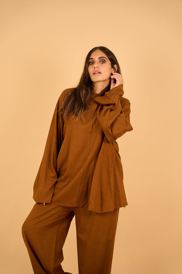 SERENE - Relaxed Fit Earthy Brown Tunic Top