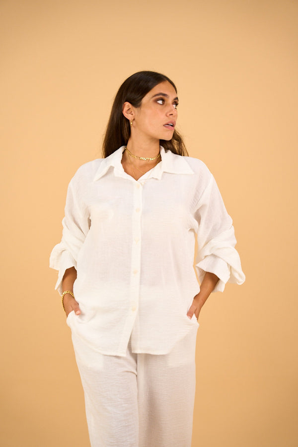 SIENNA - Relaxed-Fit White Button-Down Shirt – Linen Blend