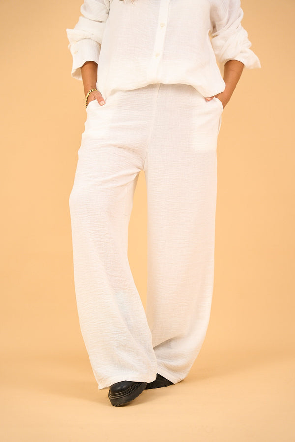 LUNA - Wide Leg Linen Pants - White