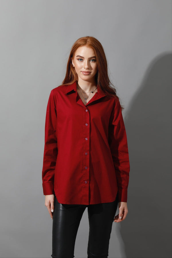 Button Up Basic Shirt - Maroon