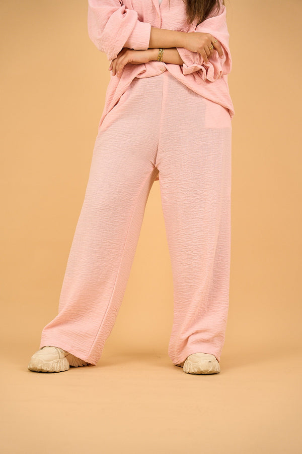 LUNA - Wide Leg Linen Pants - Pink