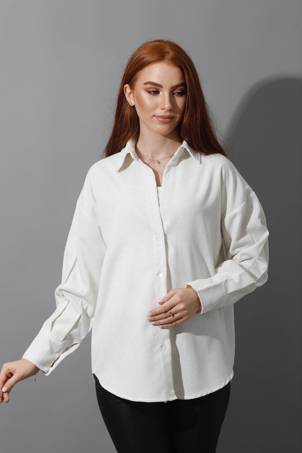 Striped Velvet Shirt Corduroy Top - White