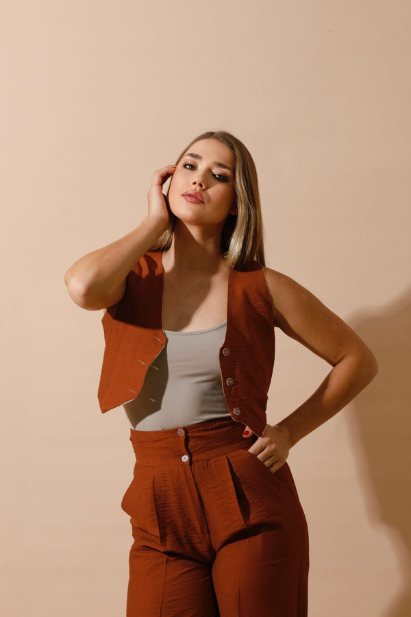 Double-Faced Vest Only - Brown/Beige