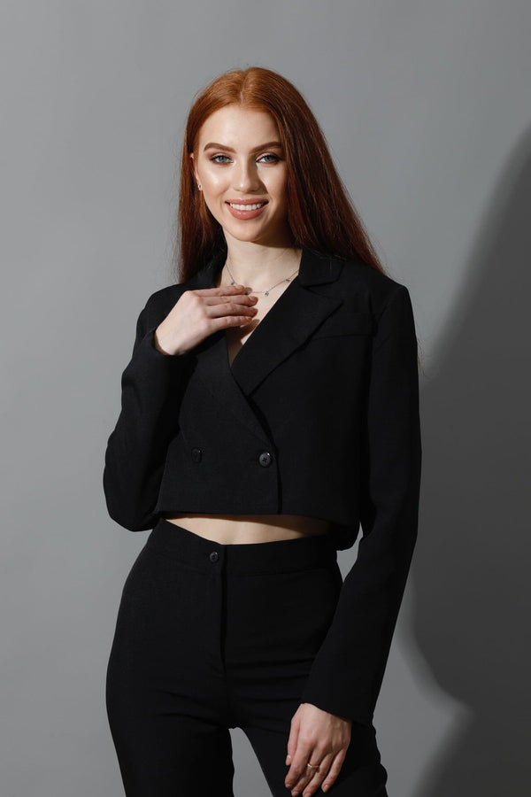 Cropped Double Breasted Blazer Only - Black