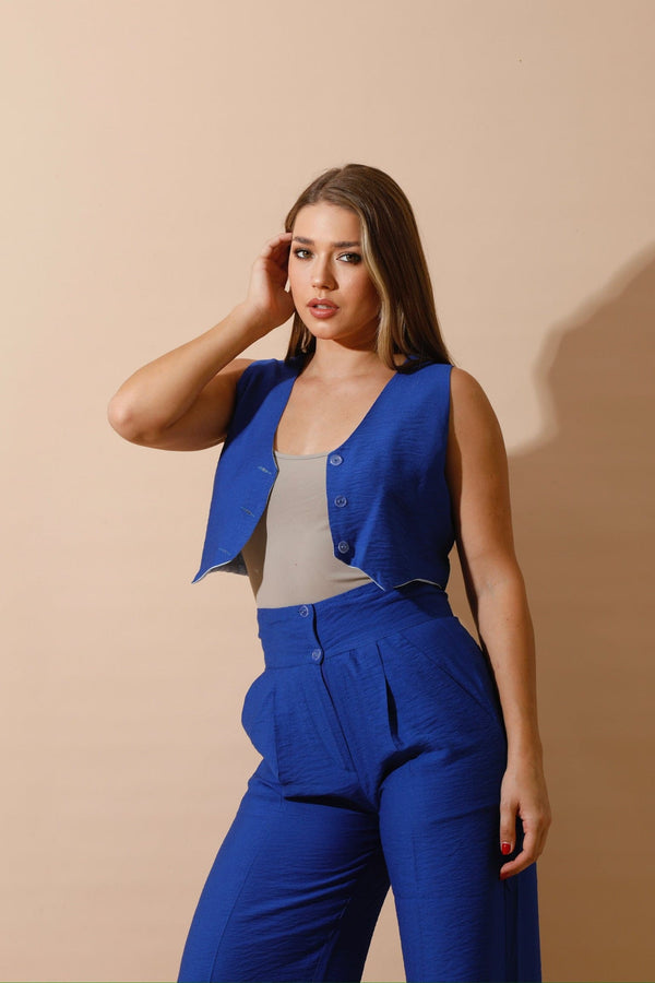 Double-Faced Vest & Pants Set - Blue