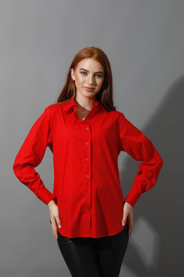 Button Up Basic Shirt - True Red