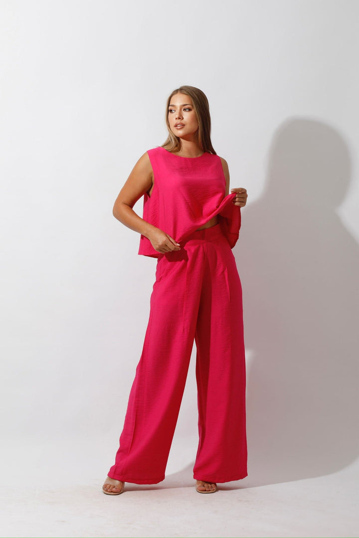 Sleeveless Tank Top & Wide Leg Pants Lounge Set - Barbie Pink - GIFTSNY.US- Hushy Wear