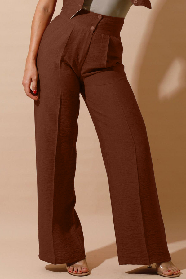 High Waist Linen Pants - Brown