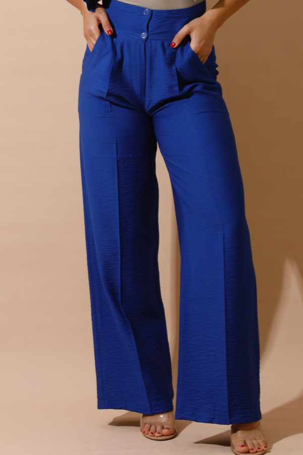 High Waist Linen Pants - Blue