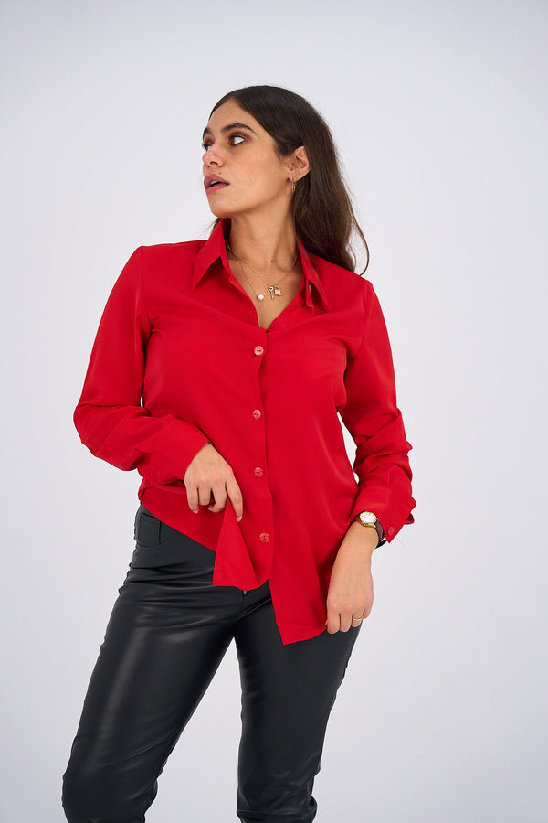 Button Up Basic Shirt - True Red - (Pre-Order November)