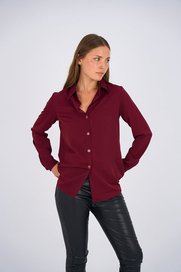 Button Up Basic Shirt - Maroon - (Pre-Order November)