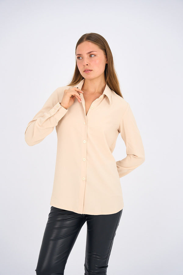 Button Up Basic Shirt - Beige (Pre-Order November)