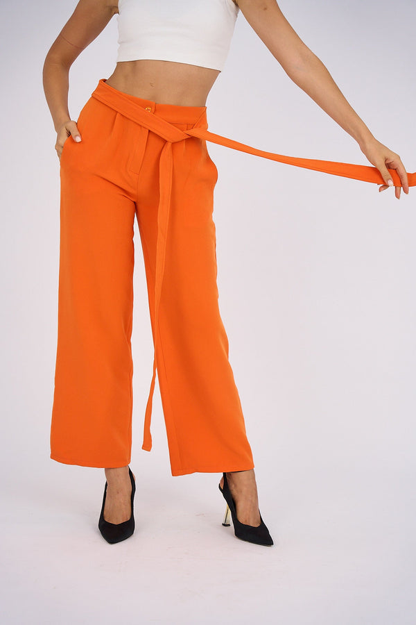 Belted Wide Leg Pants - Orange