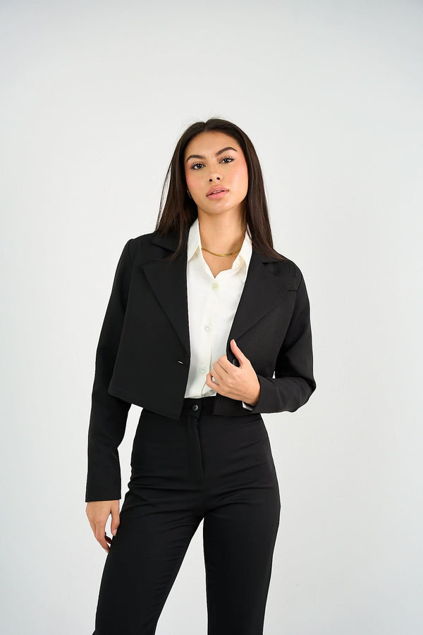 Cropped Open Blazer - Black