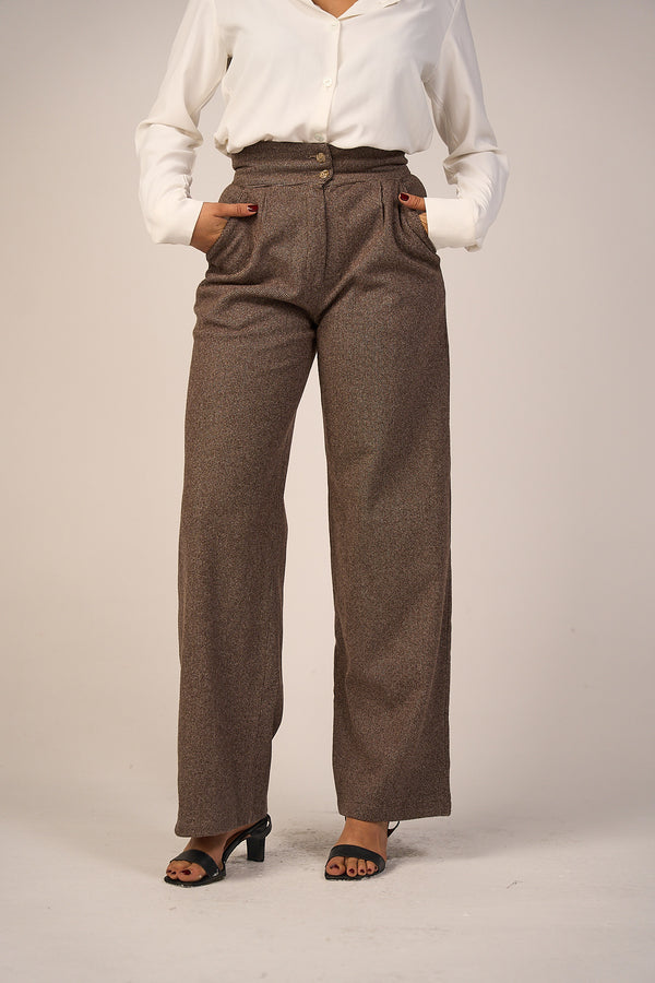 High Waist Wool Classic Trouser - Brown