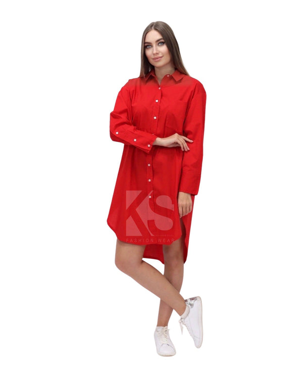 Oversized Shirt Dress - Red