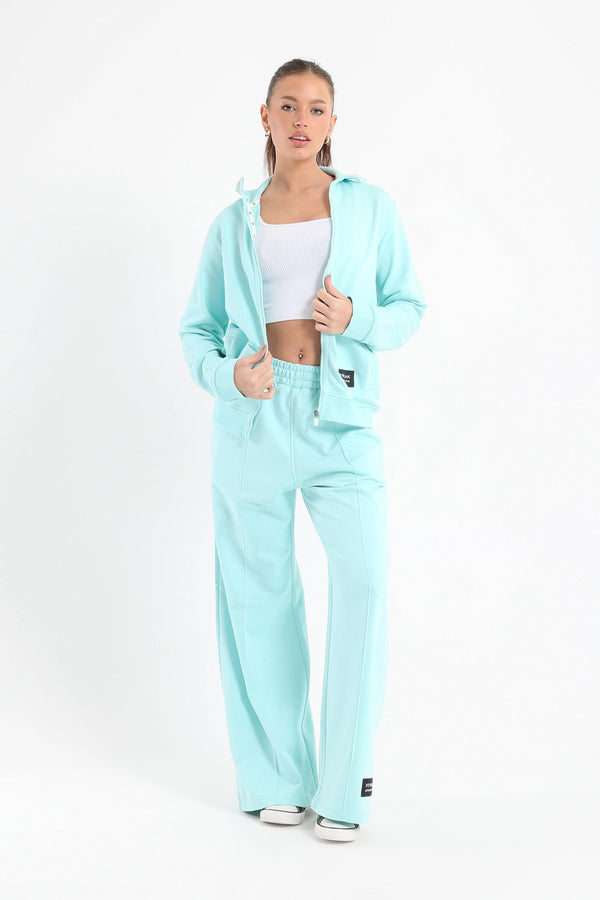 Chill oversized stand up collar set in baby blue