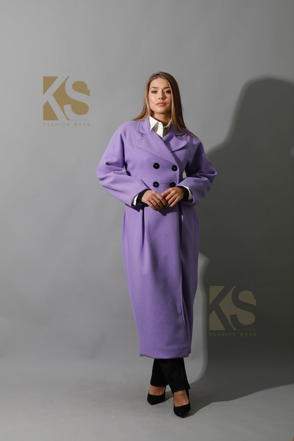 Double Breasted Puffy Sleeves Coat - Lavender