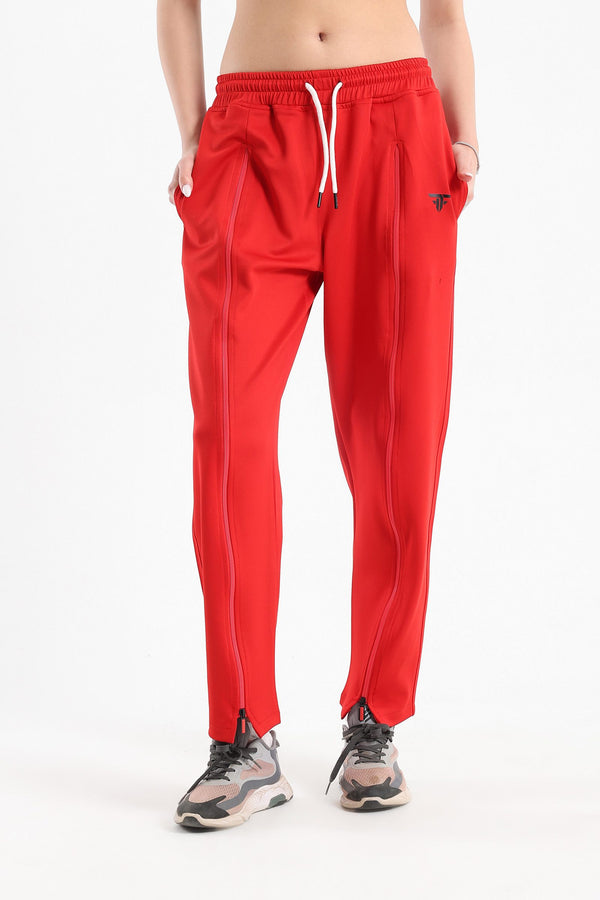 Classic full zipper sweatpants in red