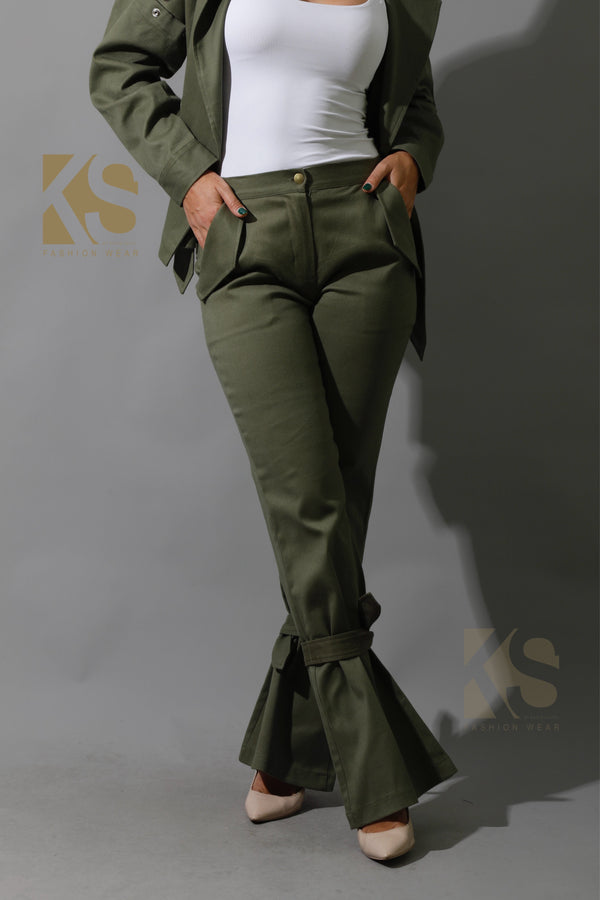 Co-Ord Tied BootCut pants - Olive