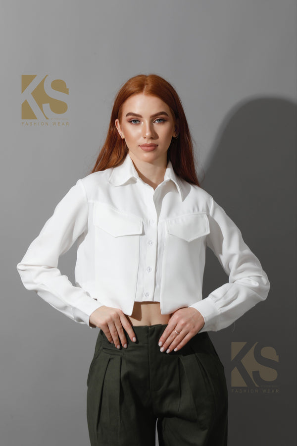 Pockets Cropped Shirt - White