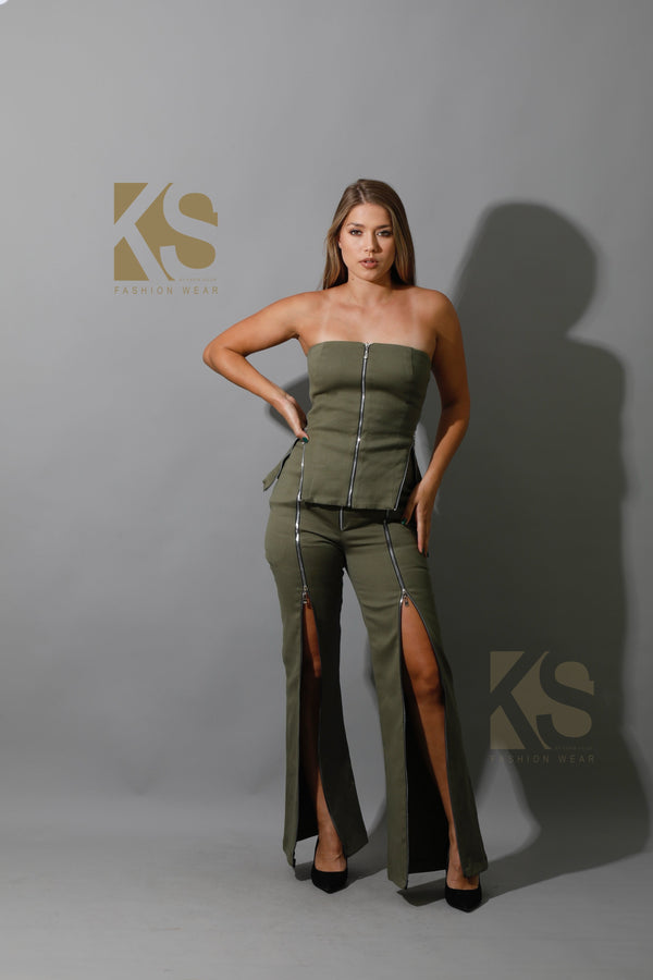 Co-Ord Some Protel Top &  BootCut pants - Olive