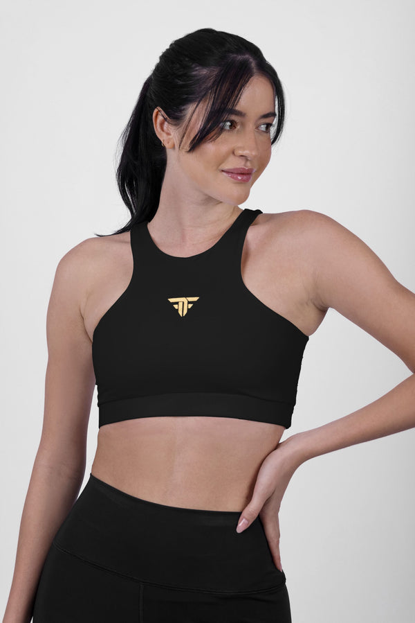 High neck sports bra in black