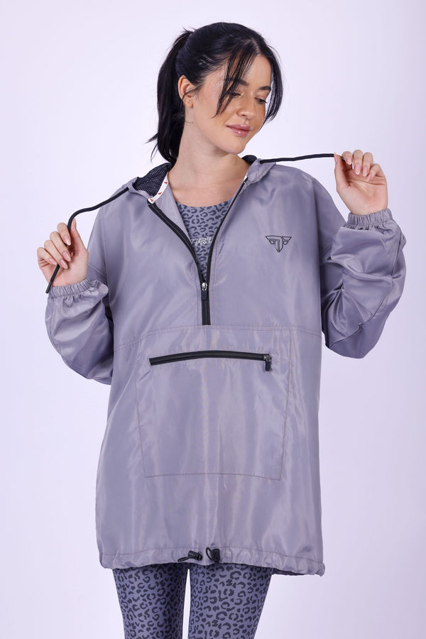 Gray waterproof half-zip pullover