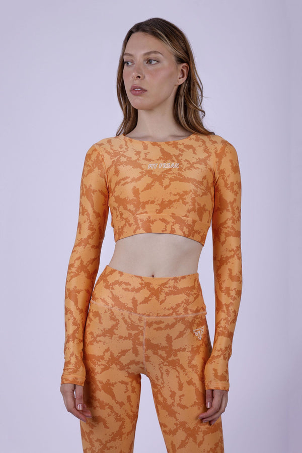 Apricot camouflage long sleeve top