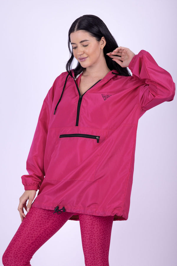 Pink waterproof half-zip pullover