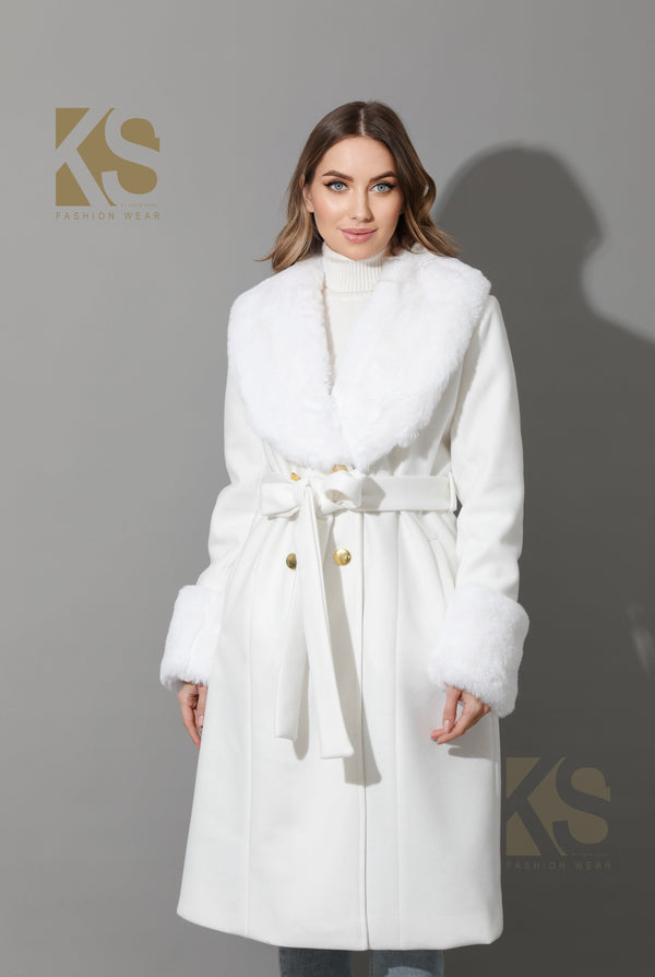 Furs Double Breasted Coat - White