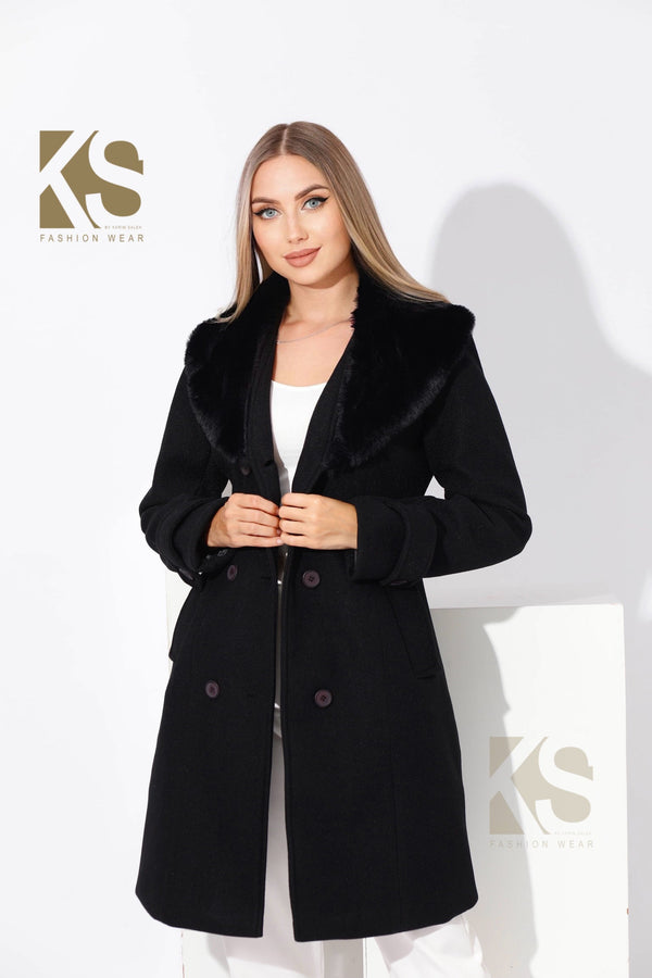 Furs Double Breasted Coat - Black