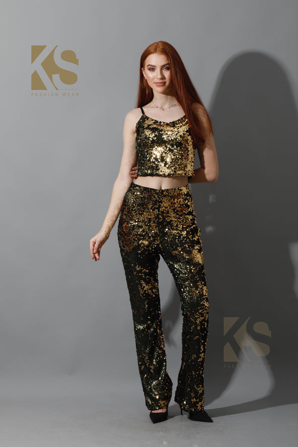 Co-Ord Sequins Trousers - Gold
