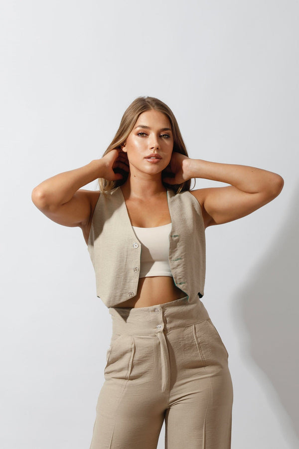 Double-Faced Vest Only - Beige/Green