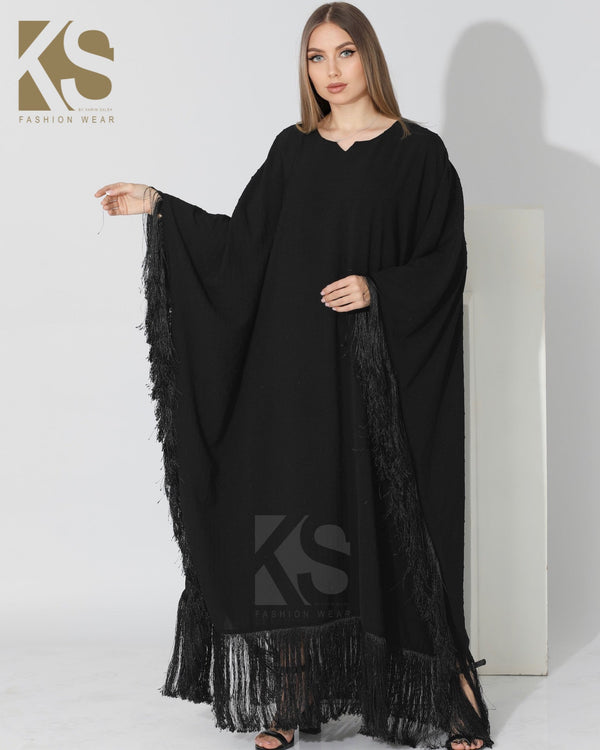 Fringed Maxi Dress - Black - Free Size