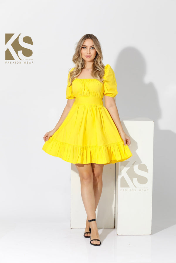 Short Dress with Back Bow tie - Yellow